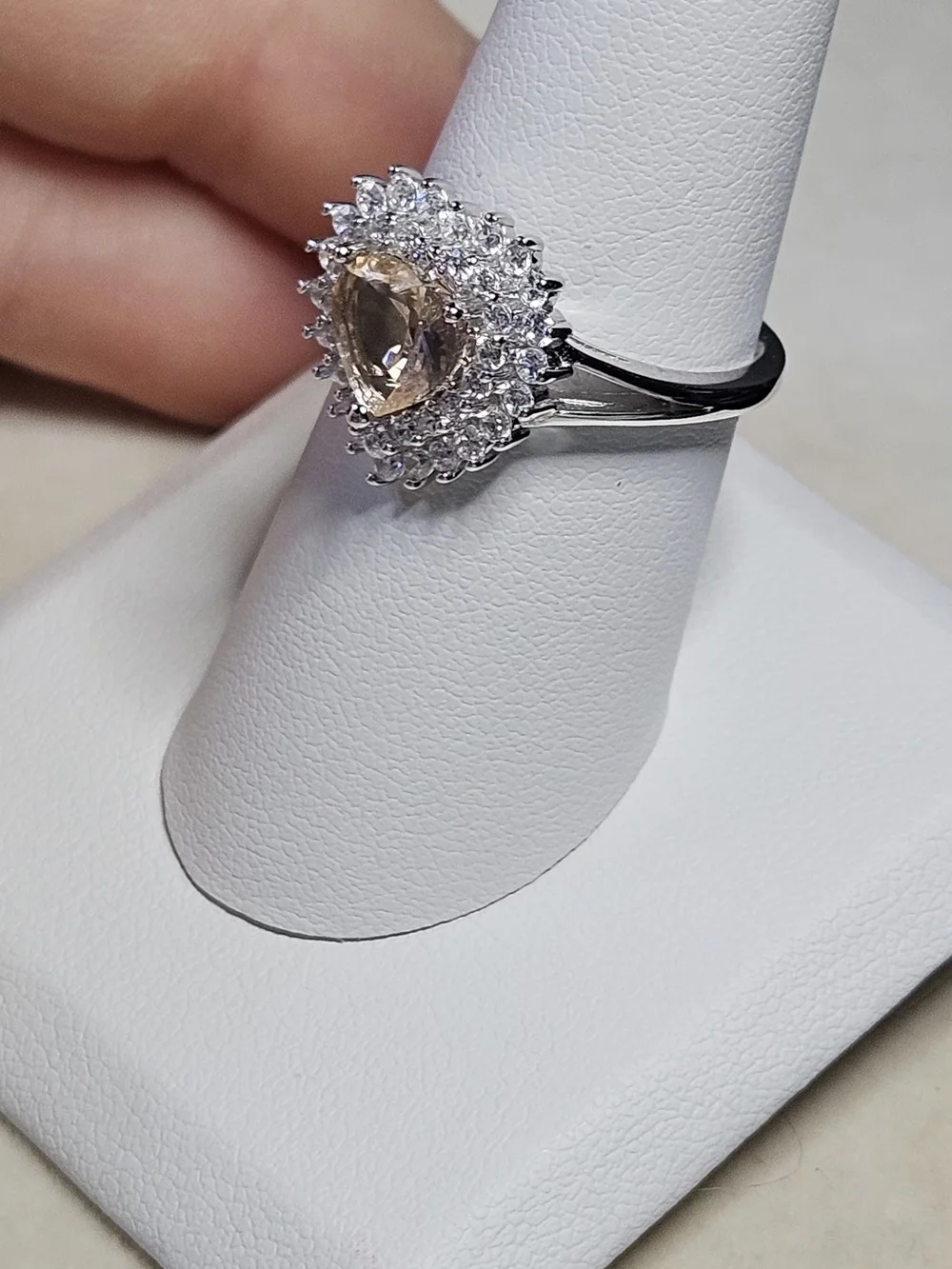 Stunning Heart Halo Ring with Champagne Center Stone - Sterling Silver